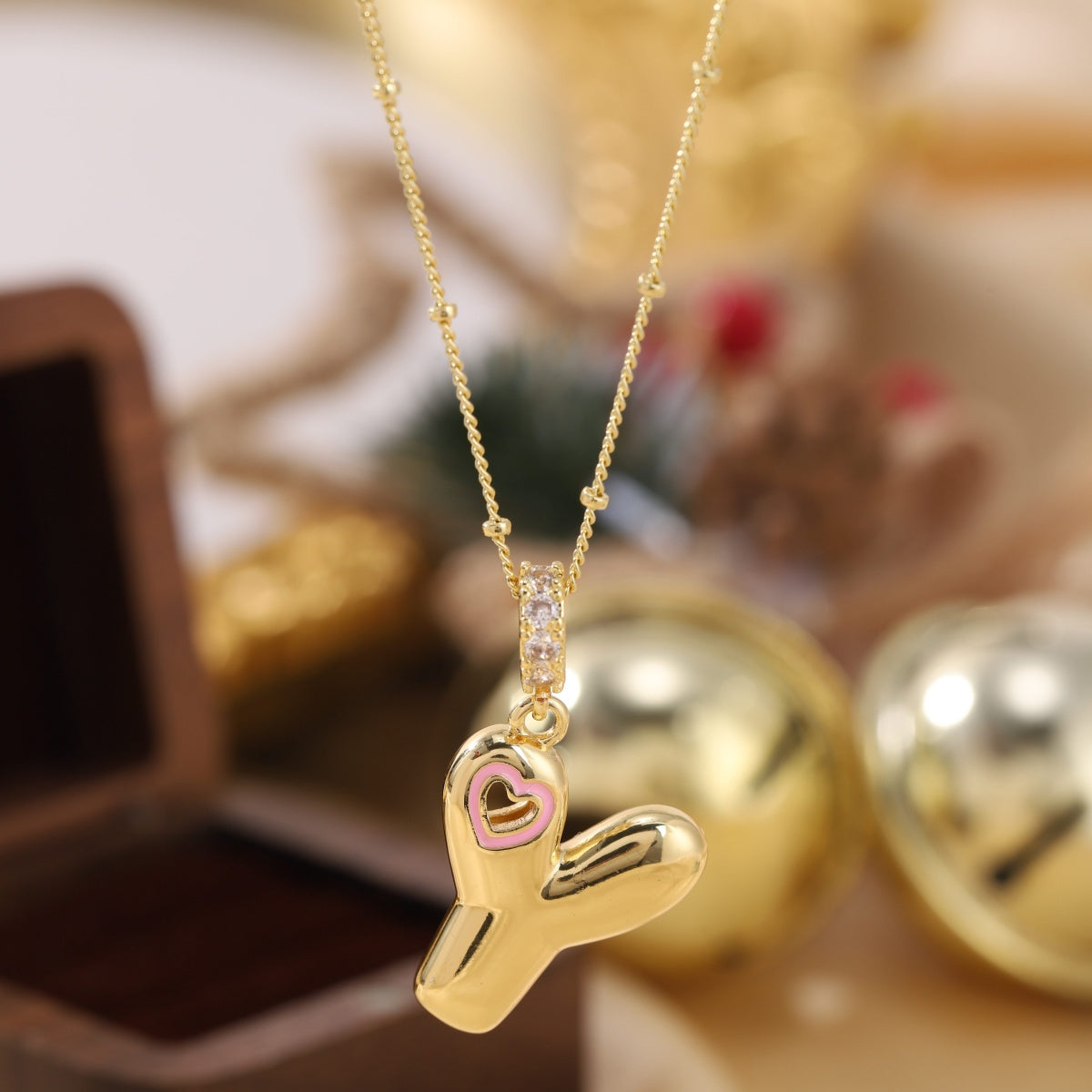 Pink Heart Initial Necklace