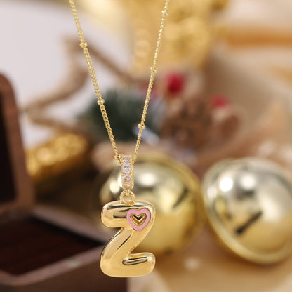 Pink Heart Initial Necklace