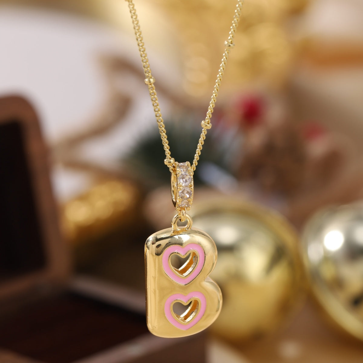 Pink Heart Initial Necklace