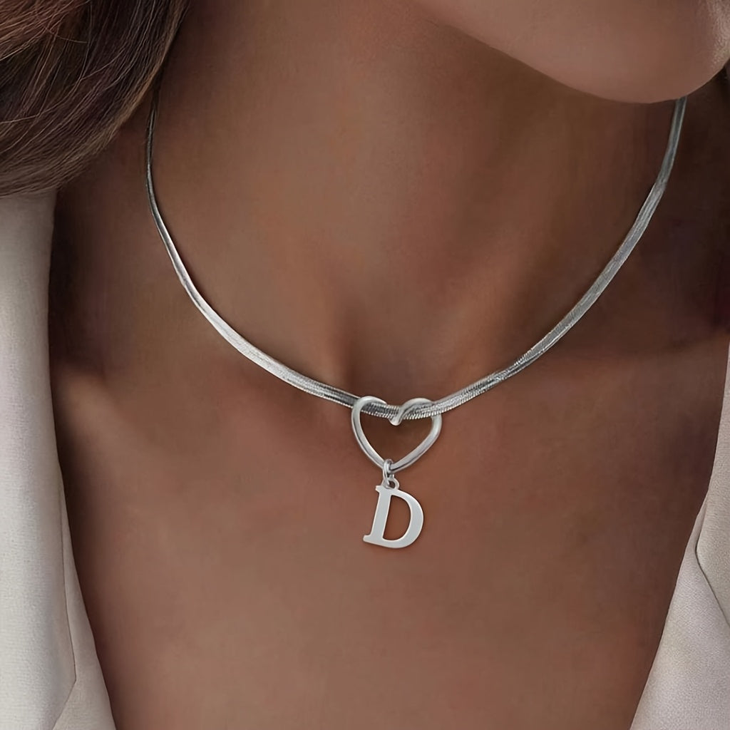 Hollow Heart Initial Necklace