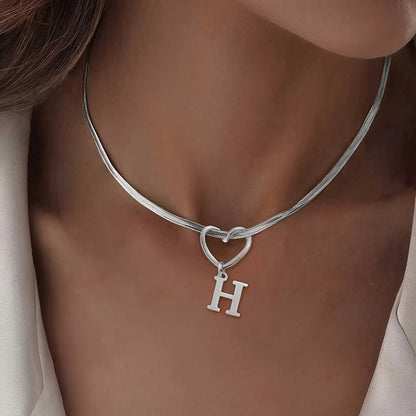 Hollow Heart Initial Necklace
