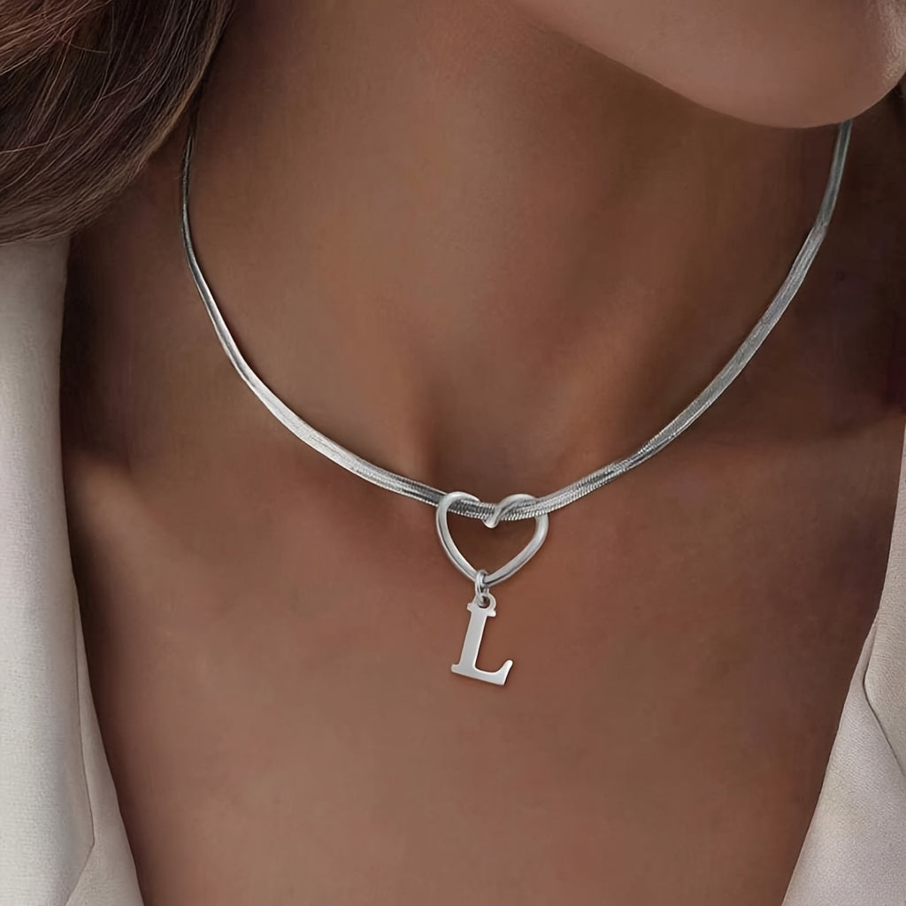 Hollow Heart Initial Necklace