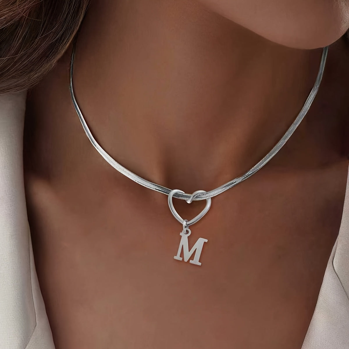 Hollow Heart Initial Necklace
