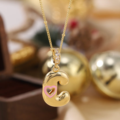 Pink Heart Initial Necklace