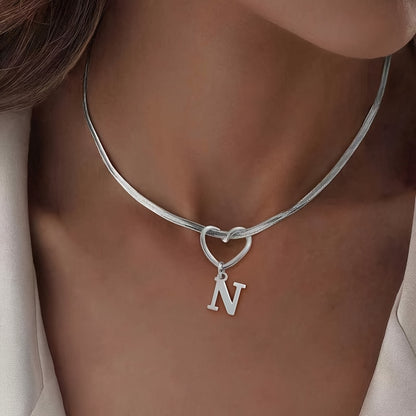 Hollow Heart Initial Necklace
