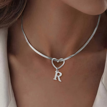 Hollow Heart Initial Necklace