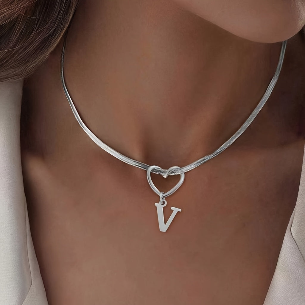 Hollow Heart Initial Necklace