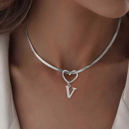 Hollow Heart Initial Necklace