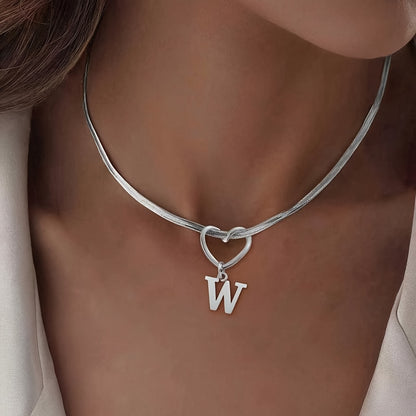 Hollow Heart Initial Necklace