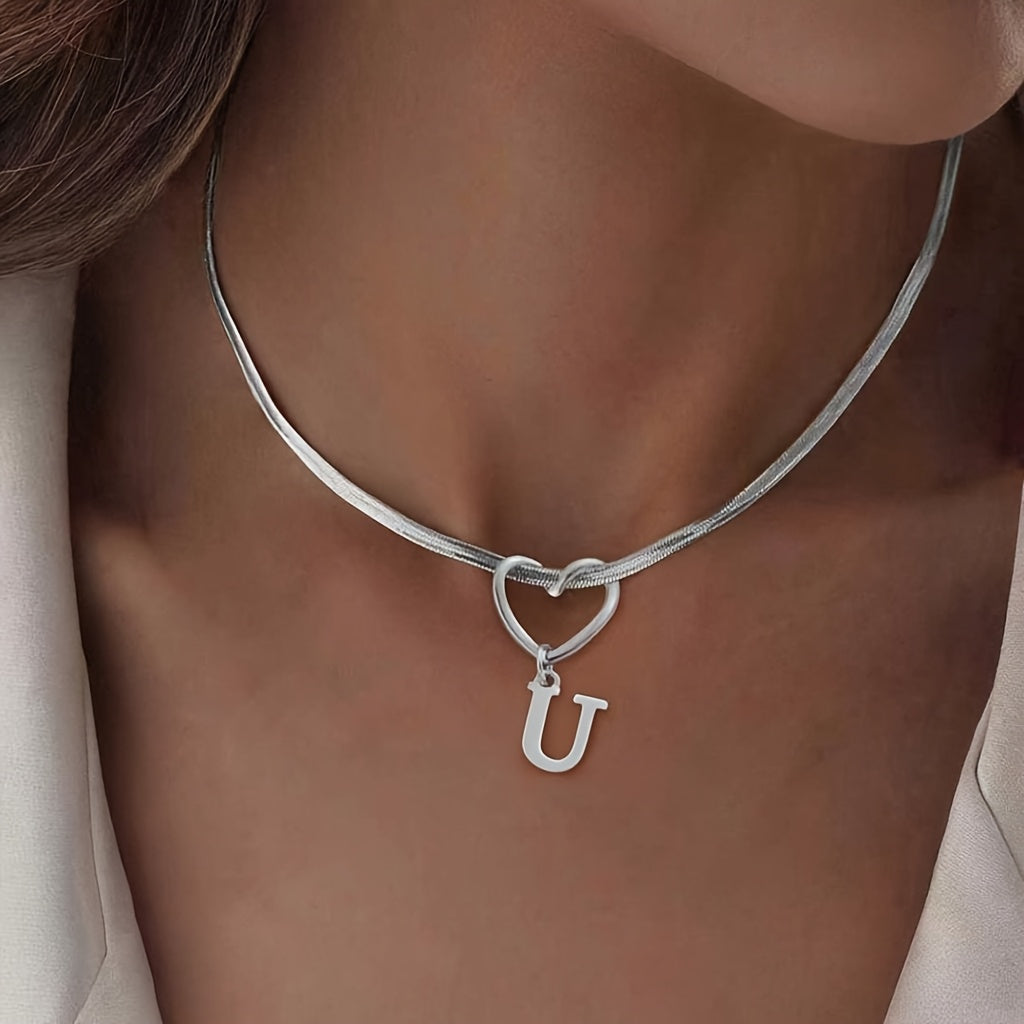 Hollow Heart Initial Necklace