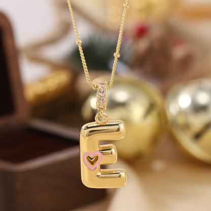 Pink Heart Initial Necklace