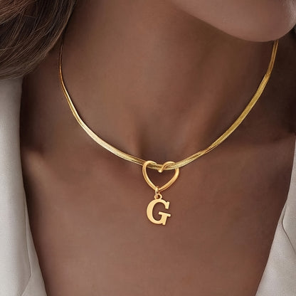 Hollow Heart Initial Necklace
