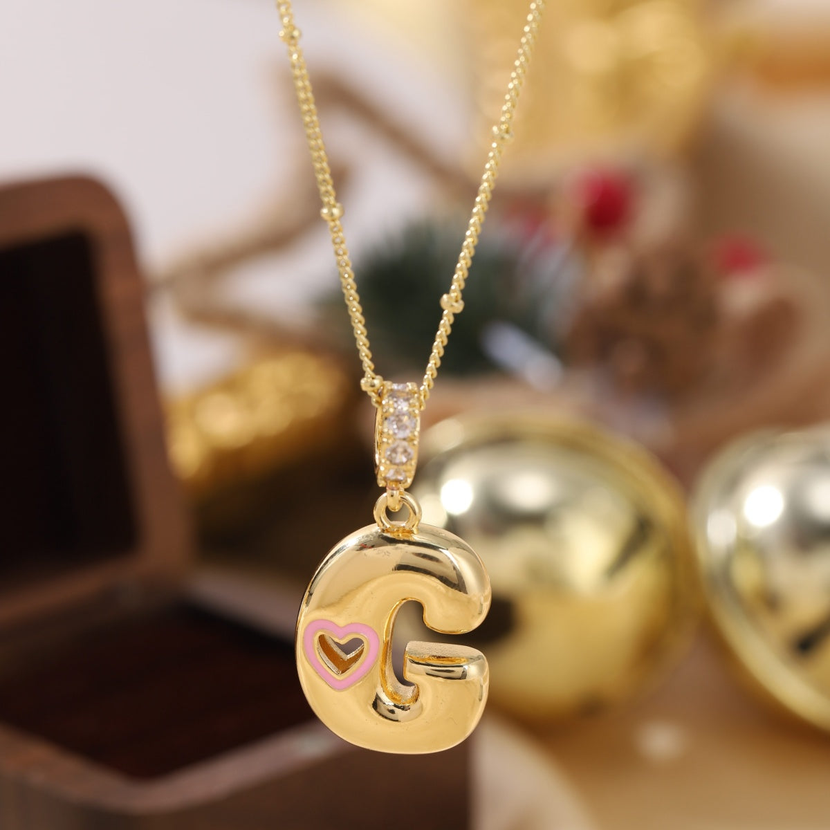 Pink Heart Initial Necklace