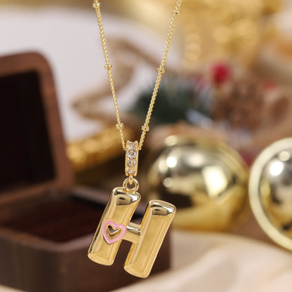 Pink Heart Initial Necklace