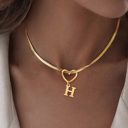 Hollow Heart Initial Necklace