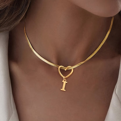 Hollow Heart Initial Necklace