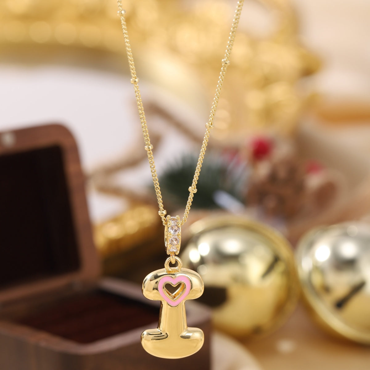 Pink Heart Initial Necklace