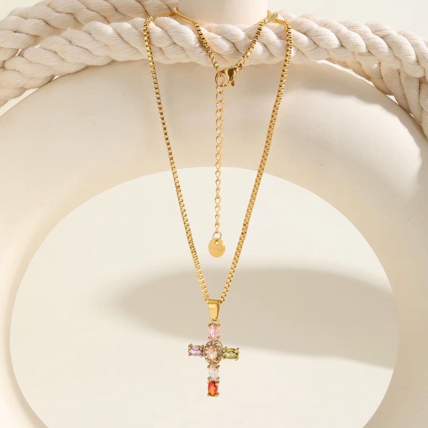Rainbow Cross Necklace