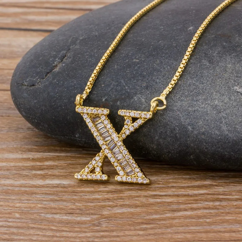 A-Z Curved Diamond Initial Necklace