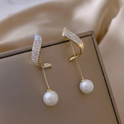 Long Tassel Ball Pearl Earrings
