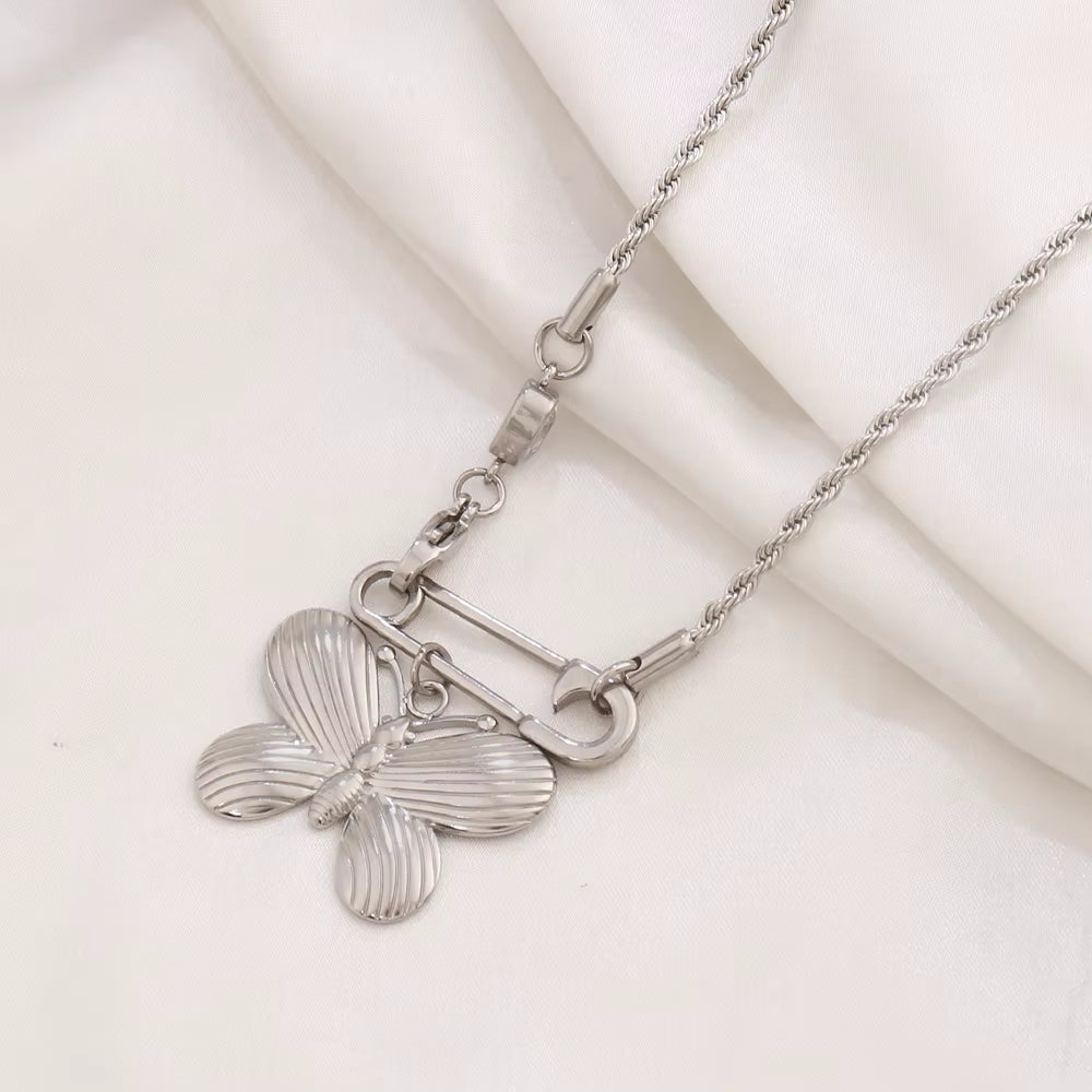 Pearl Butterfly Paperclip Necklace