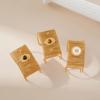 3pc Wide Natural Stone Cuff Bracelet