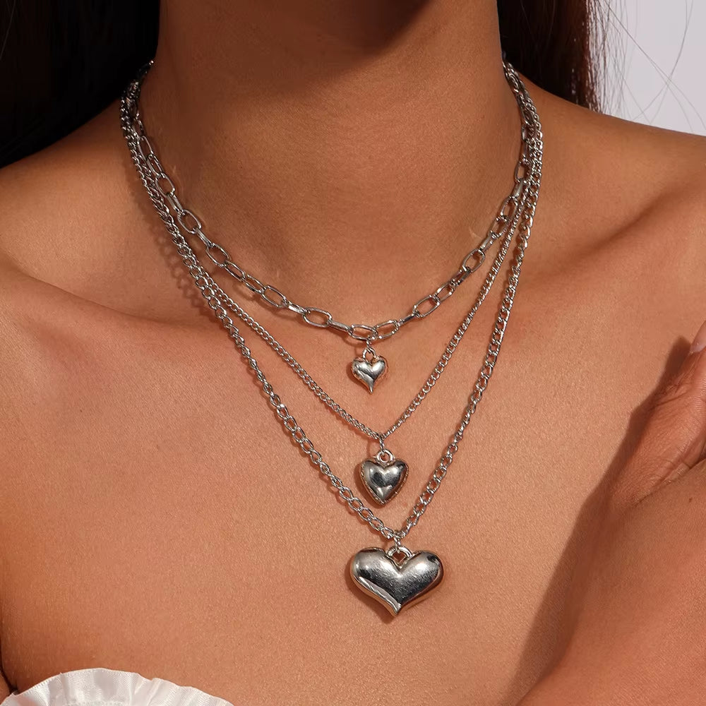 3pc Tiered Heart Statement Necklace