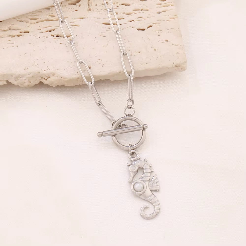 Pearl Seahorse Toggle Necklace