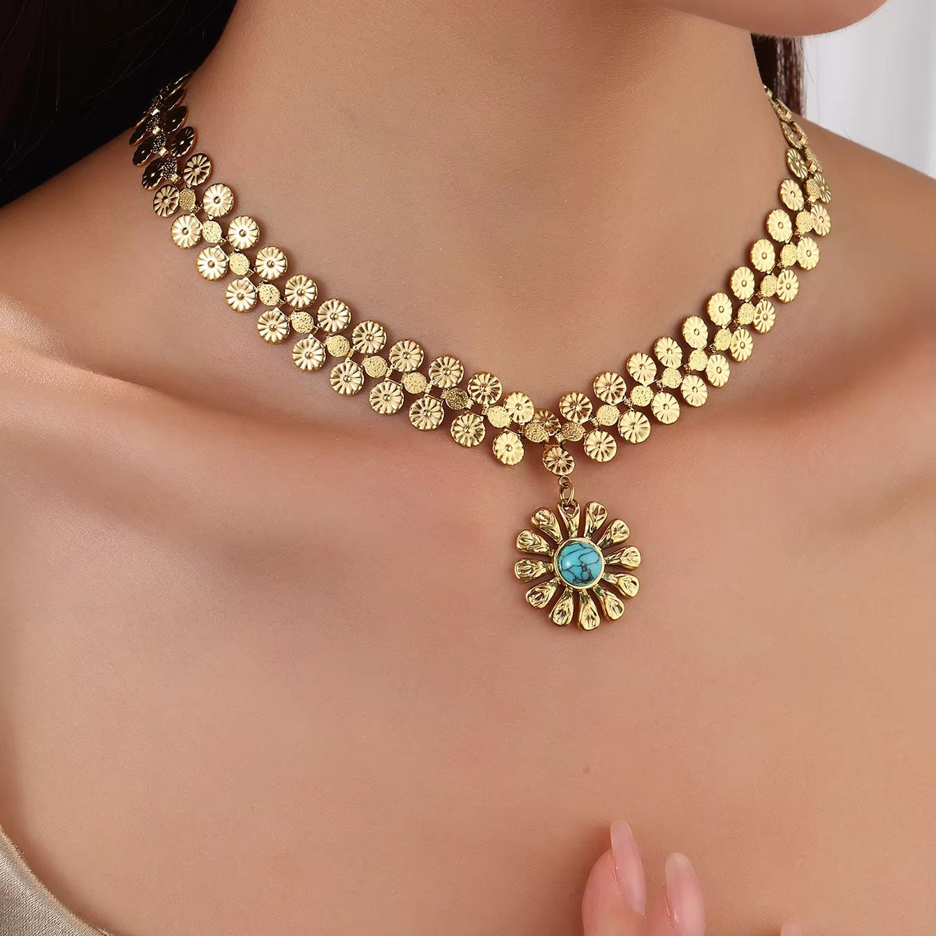 Natural Flower Stone Necklace